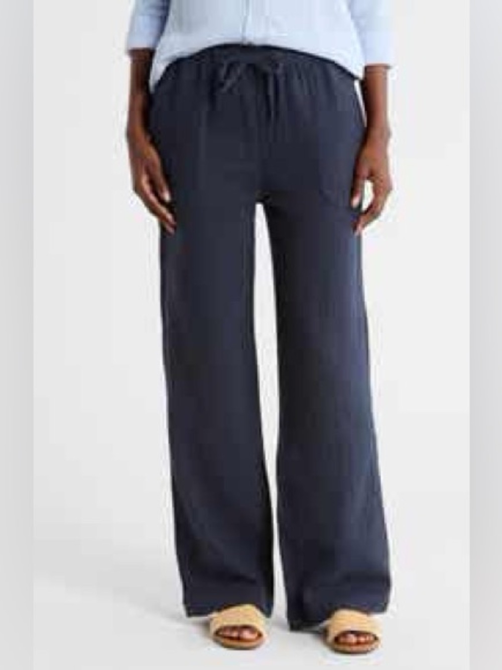 Women’s Caslon Navy Linen Drawstring Casual Wide leg Pants